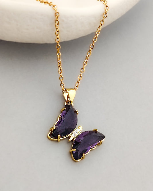 Violet Glass Butterfly Necklace