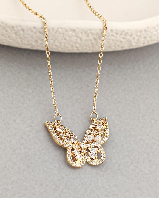 Golden Crystal Butterfly Necklace