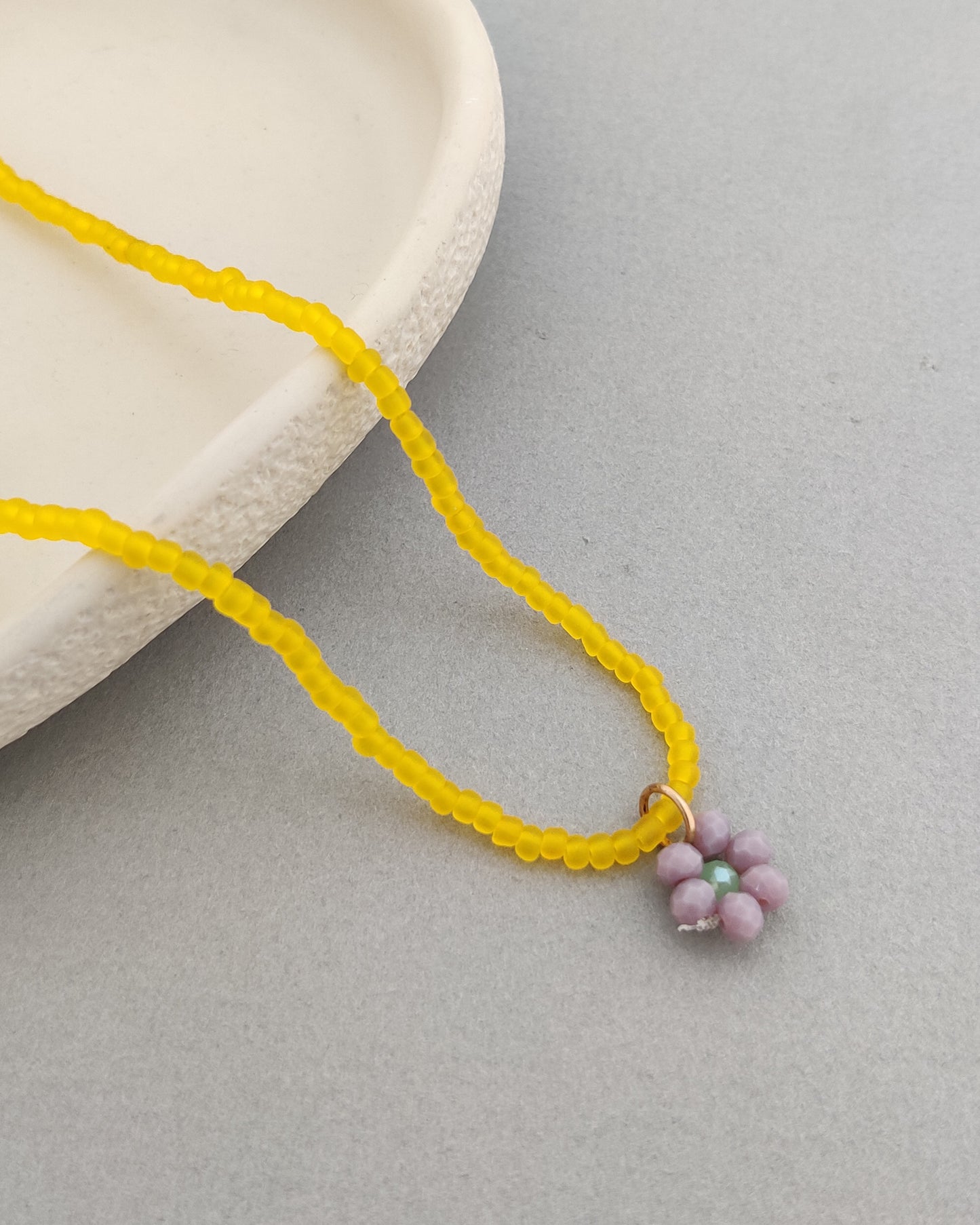 Yellow Flower Bead Necklace