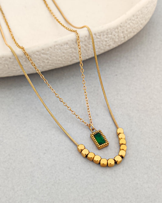 Emerald Glow Layered Necklace