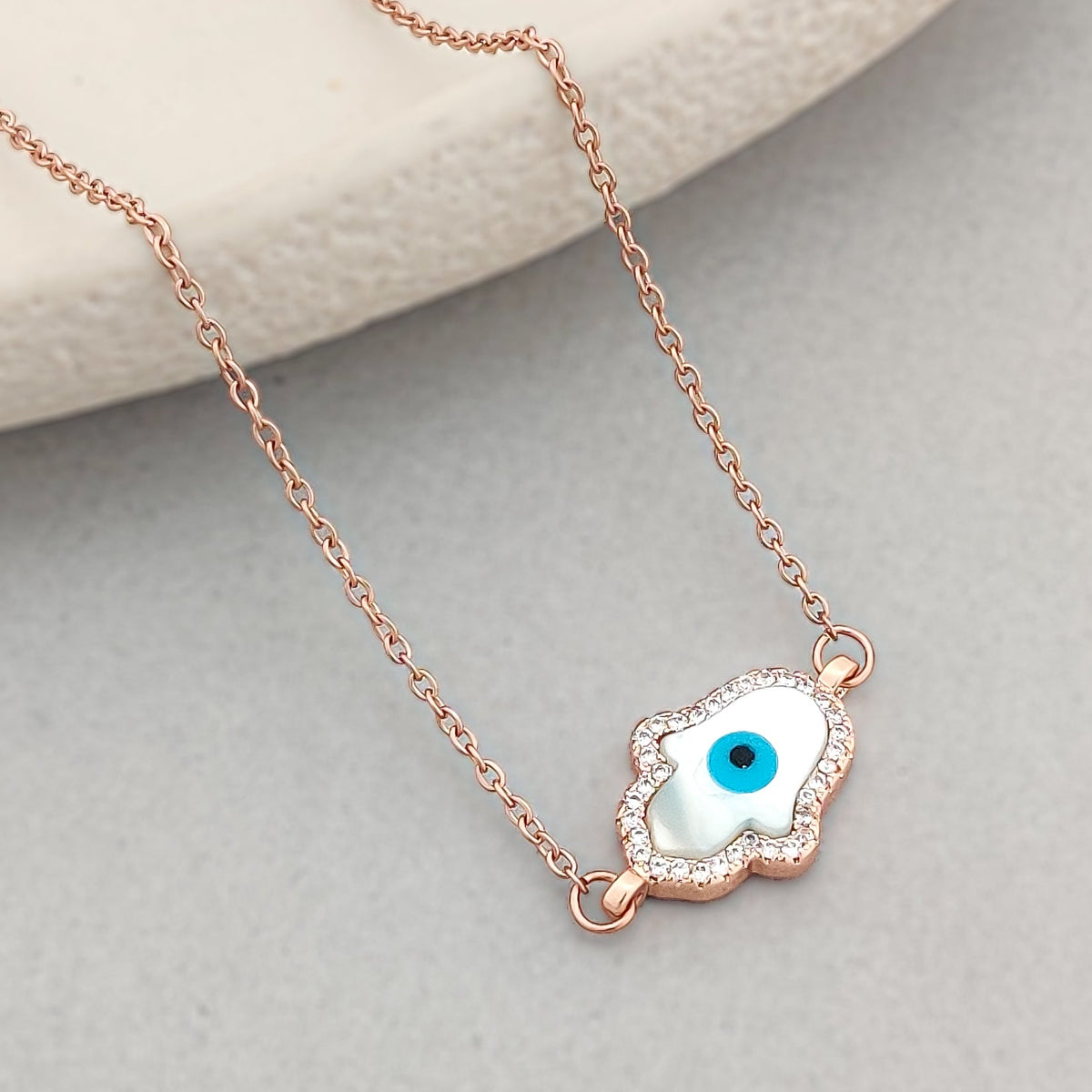 White Hamsa Necklace