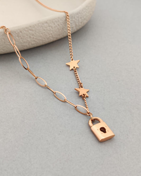 Lock and star link necklace