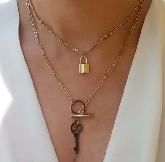 Two layer lock and key Necklace