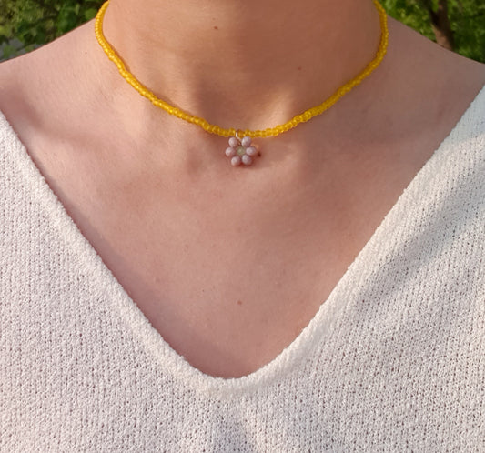 Yellow Flower Bead Necklace