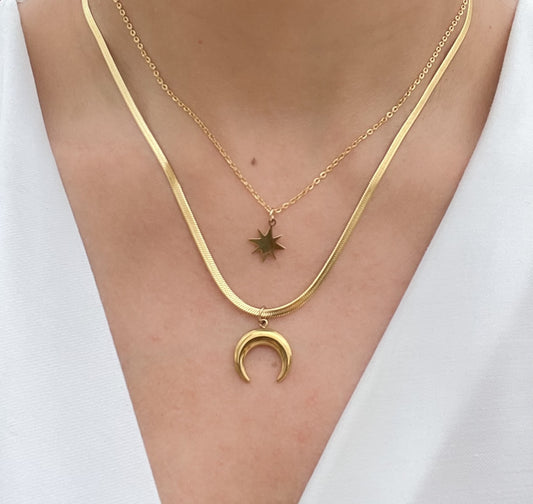 Two Layer Crescent Moon Necklace