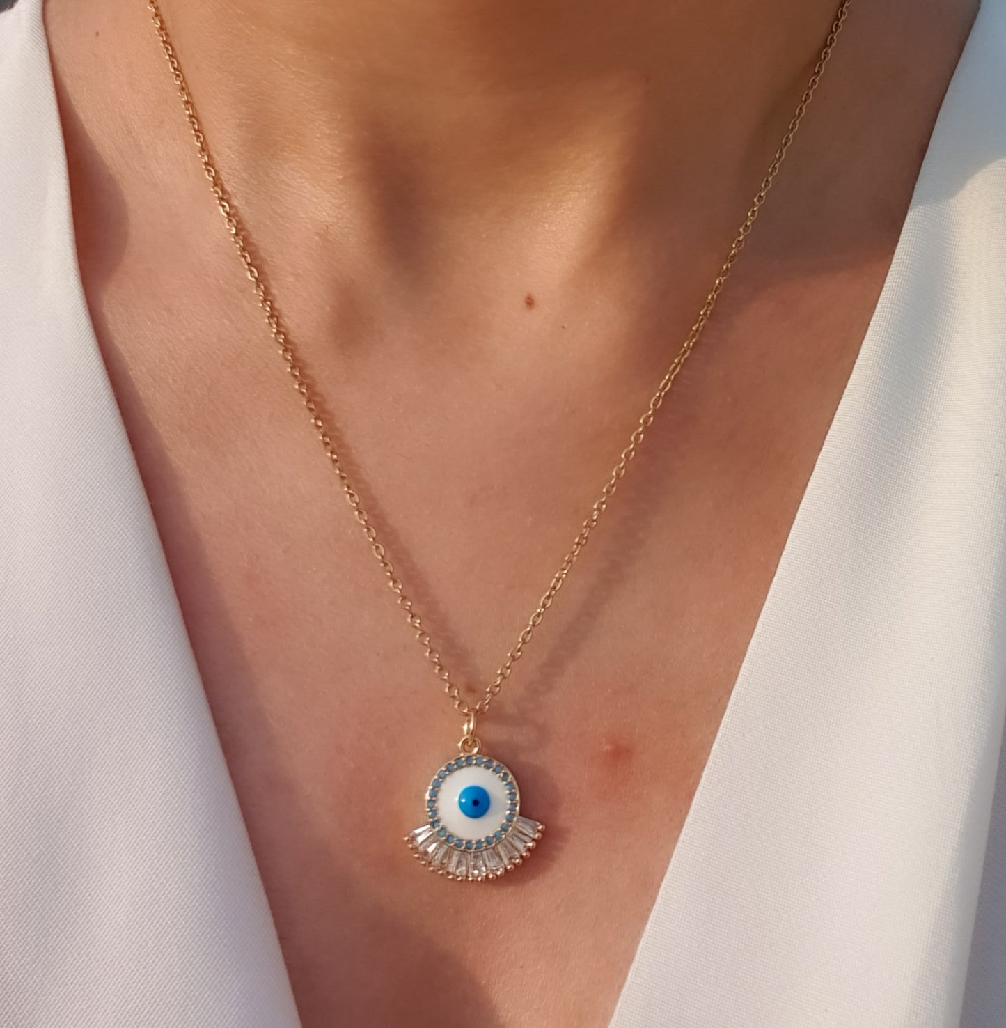 White Eyed Evil Eye Necklace