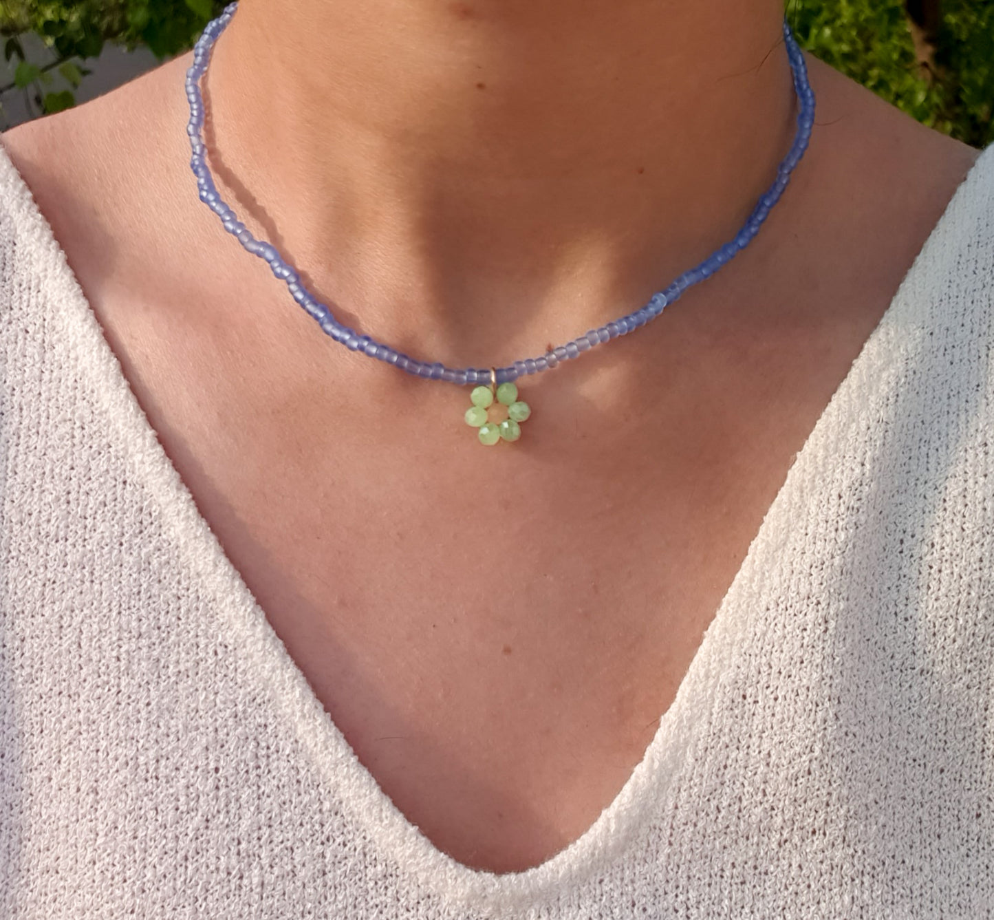 Blue Flower Bead Necklace