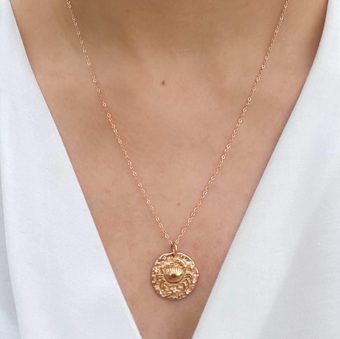 French Zodiac Coin Necklace (Cancer)