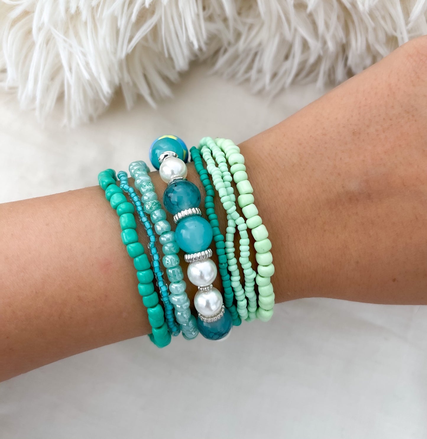 Turquoise Beaded Bracelet Set of 8