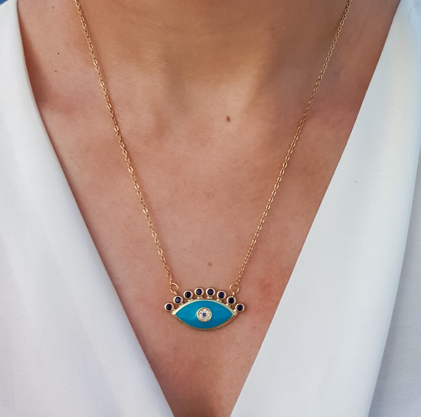 Blue Selena Evil Eye Necklace