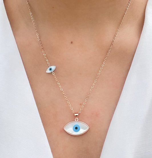 Audra Pearl Evil Eye Necklace (Rose gold)