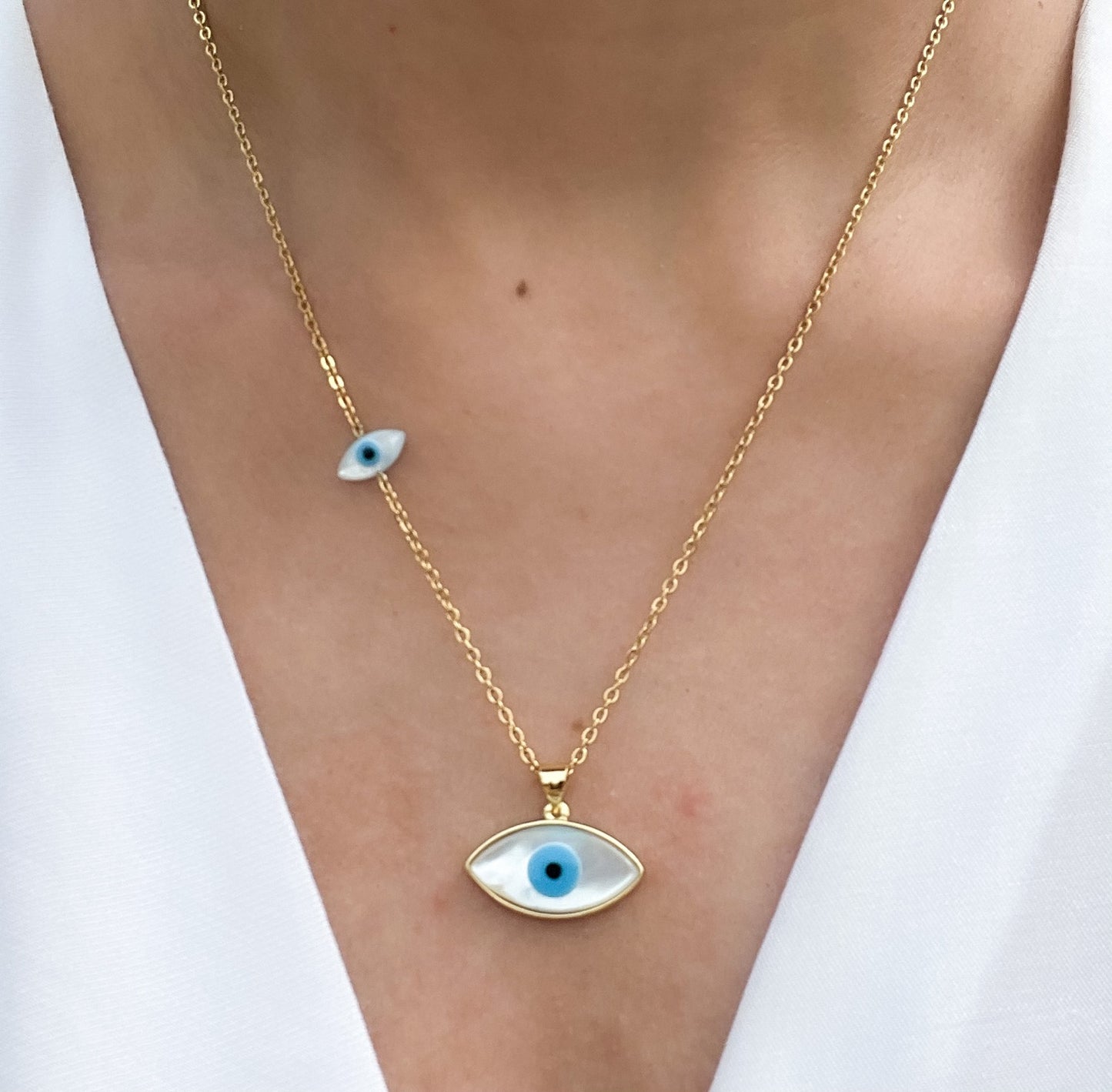 Audra Pearl Evil Eye Necklace (Gold)
