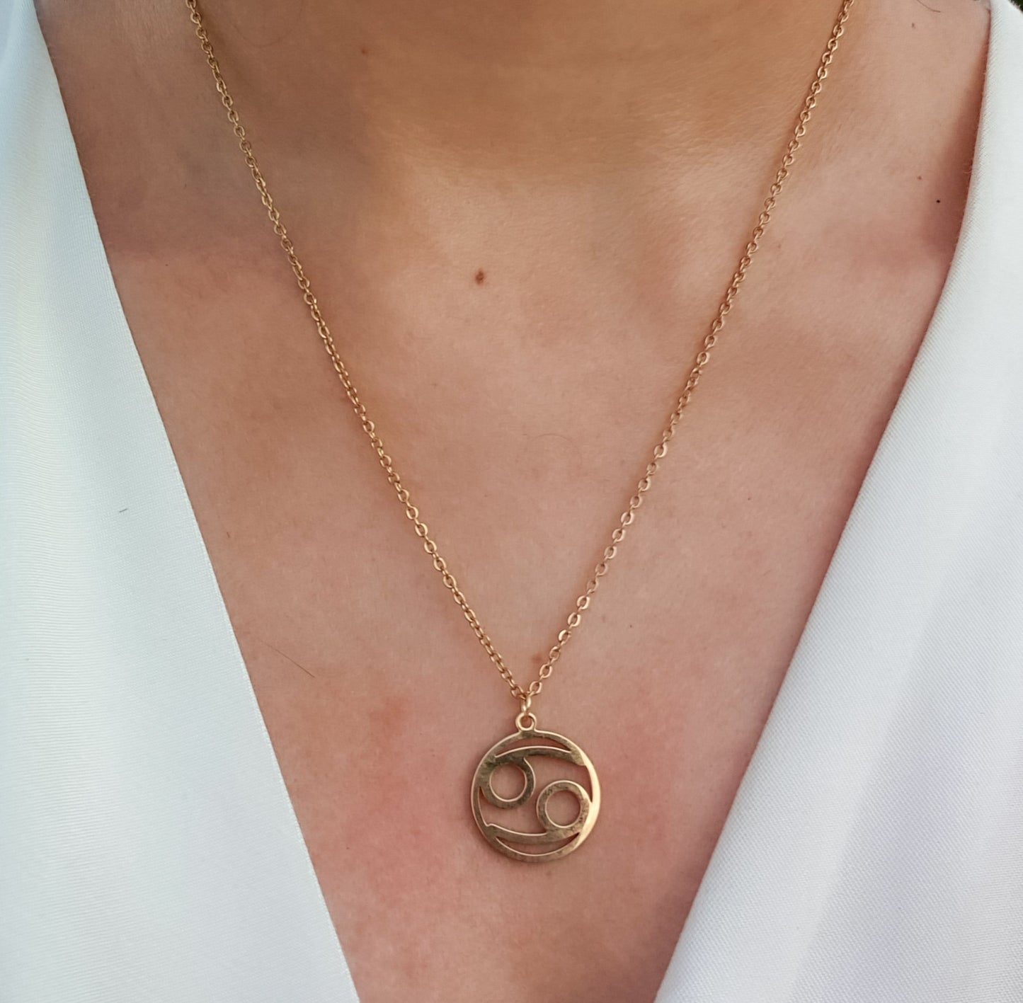 Gold Zodiac Necklace (Cancer)