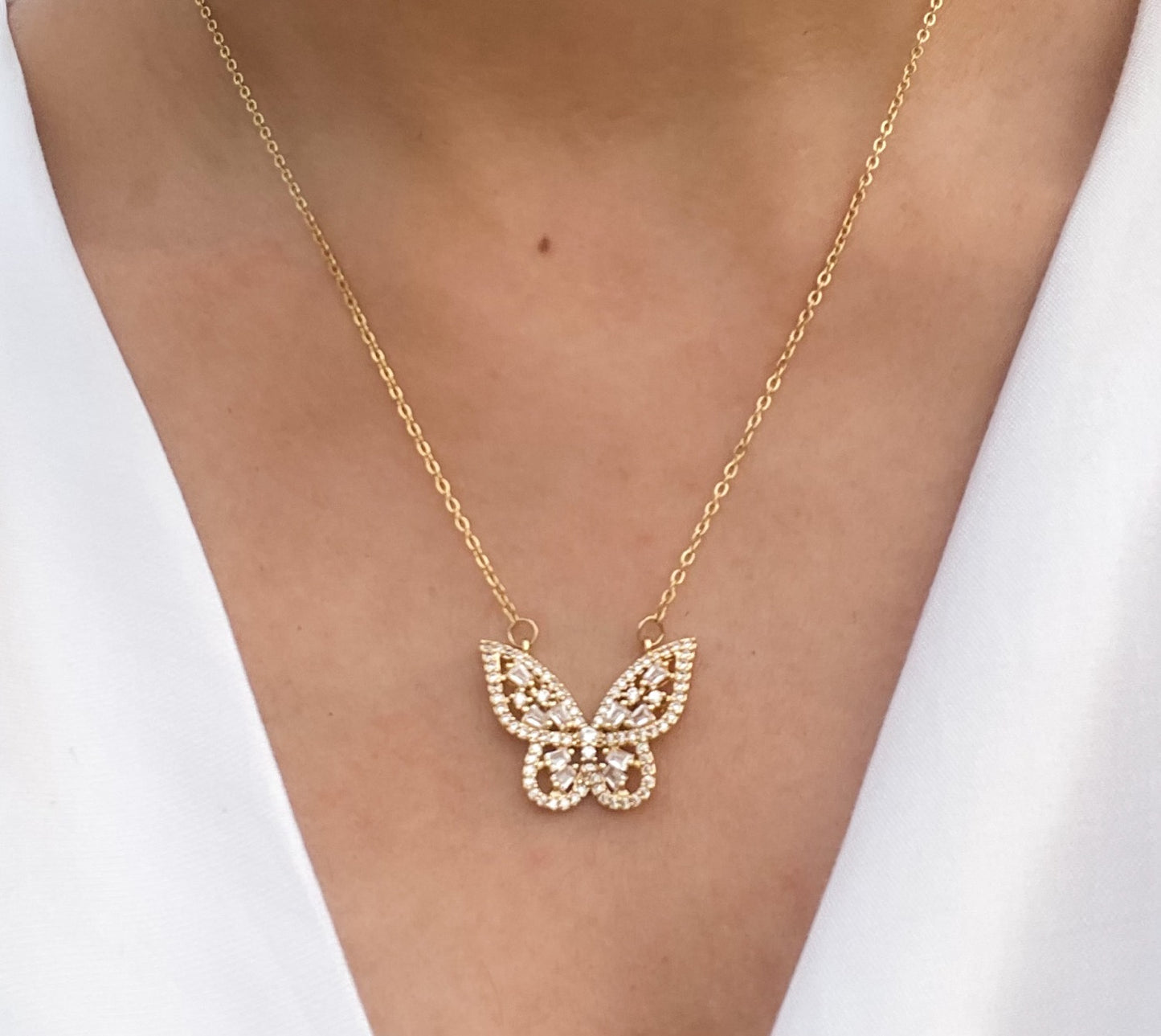 Golden Crystal Butterfly Necklace