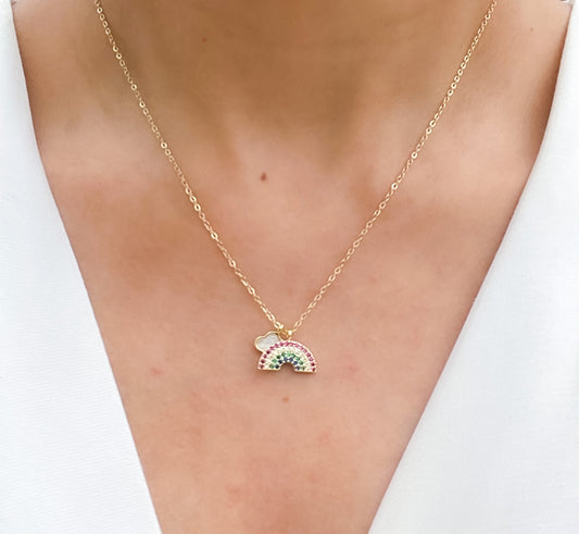 Crystal Rainbow Necklace (Gold)