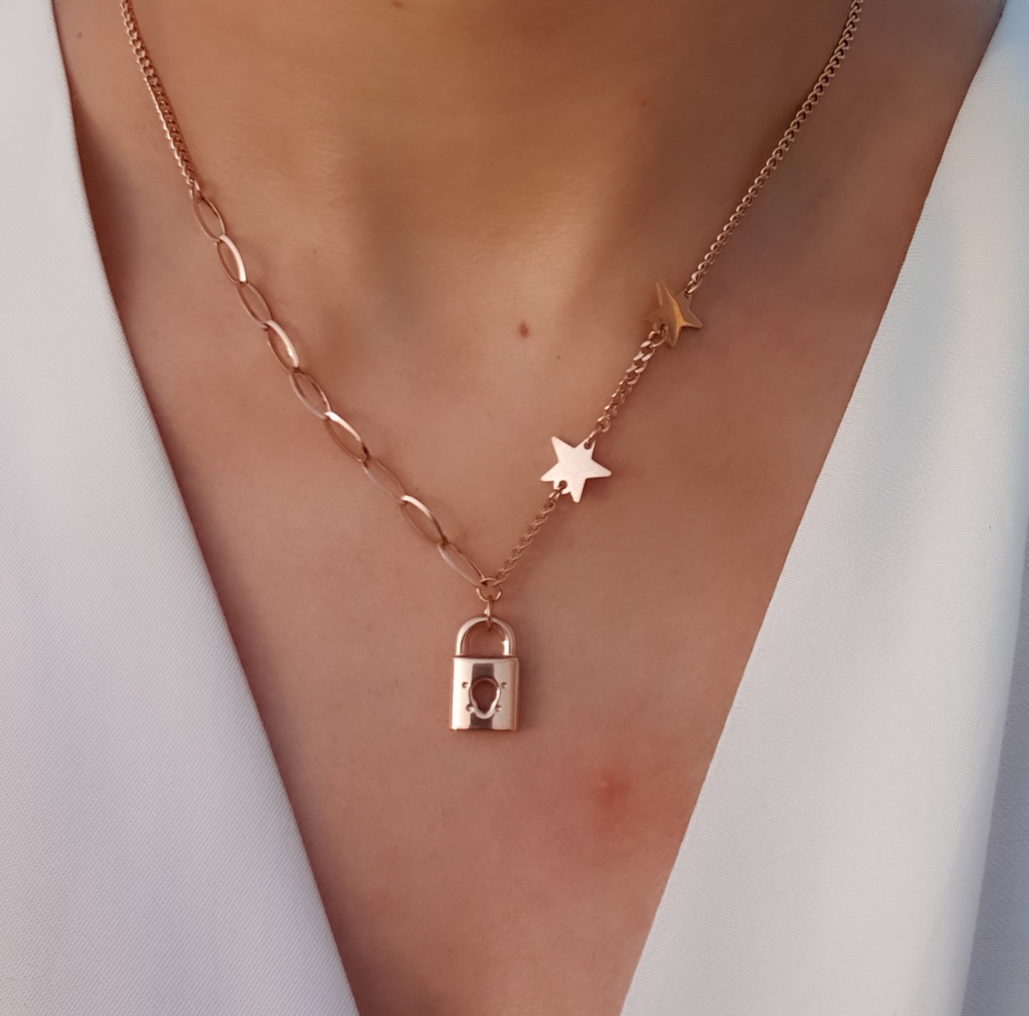 Lock and star link necklace
