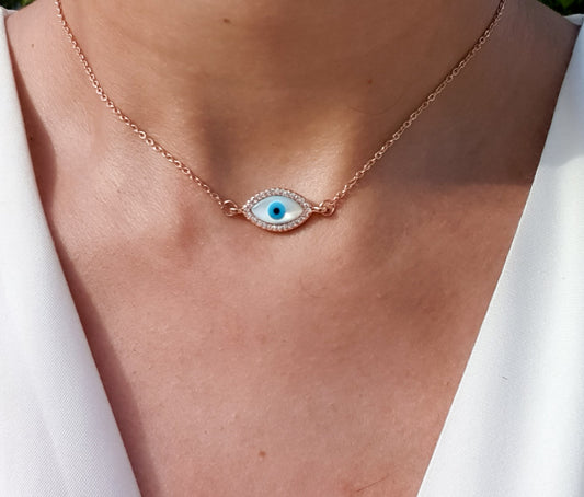 White Evil Eye shape Necklace