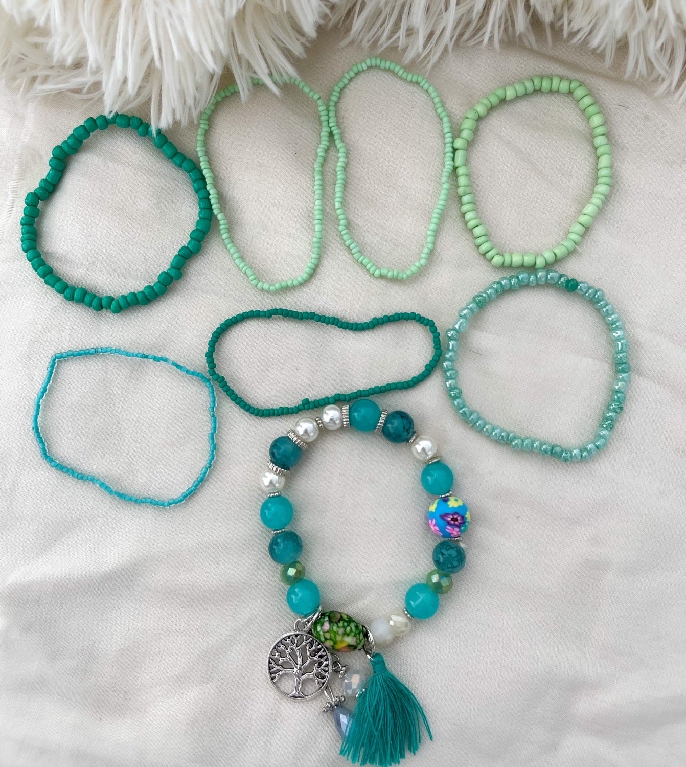 Turquoise Beaded Bracelet Set of 8