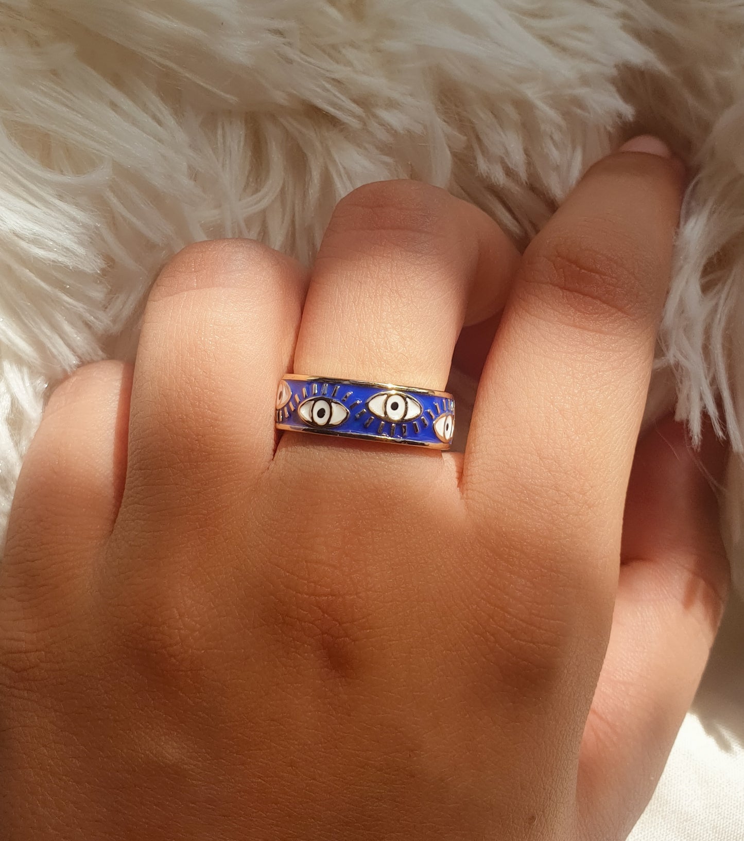 Blue Enameled Evil Eye Ring