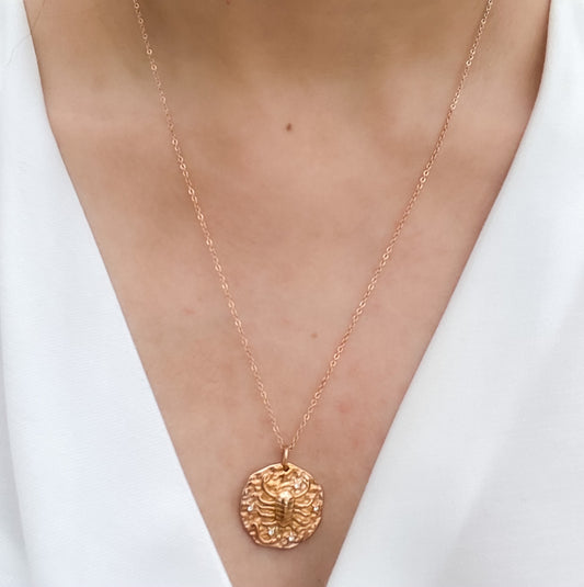 French Zodiac Coin Necklace (Scorpio)
