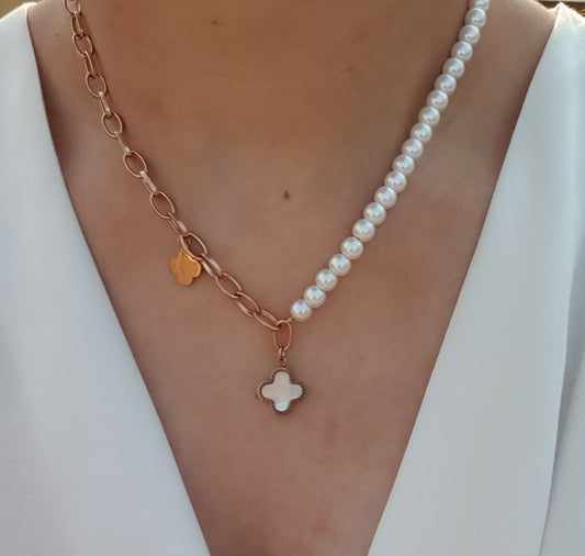 Reversible Pearl Clover Necklace