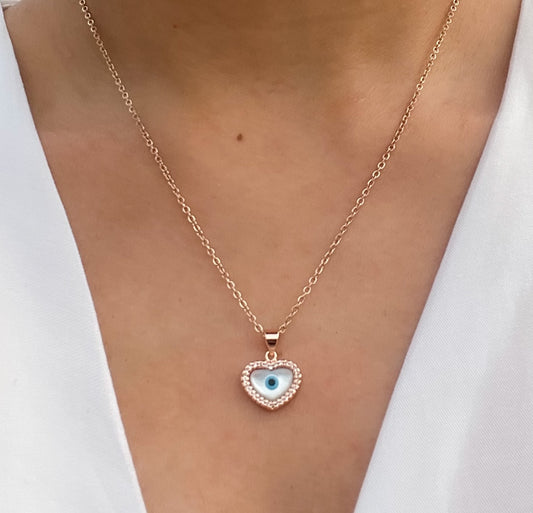 White Heart Eye Necklace