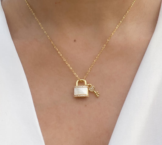 White Lock & Key Necklace
