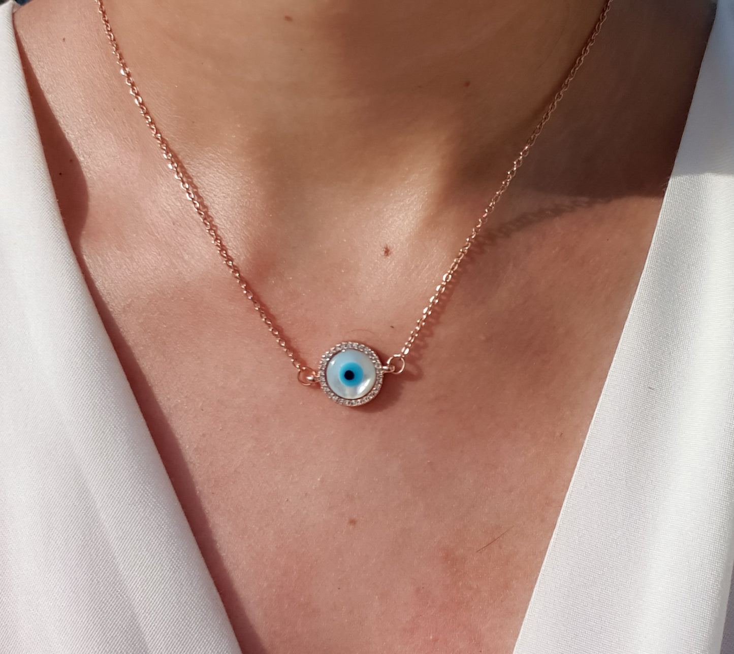 White Round Evil Eye Necklace