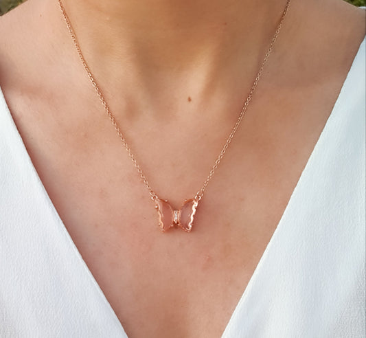 Peach Butterfly Necklace