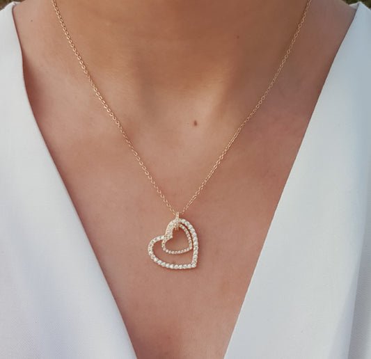 Crystal Heart Necklace (Gold)