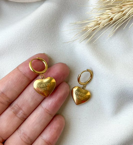 Gold Heart Charm Earrings